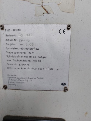 станок с ЧПУ Сверлильно фрезерный OPTIMUM F 100 TC CNC