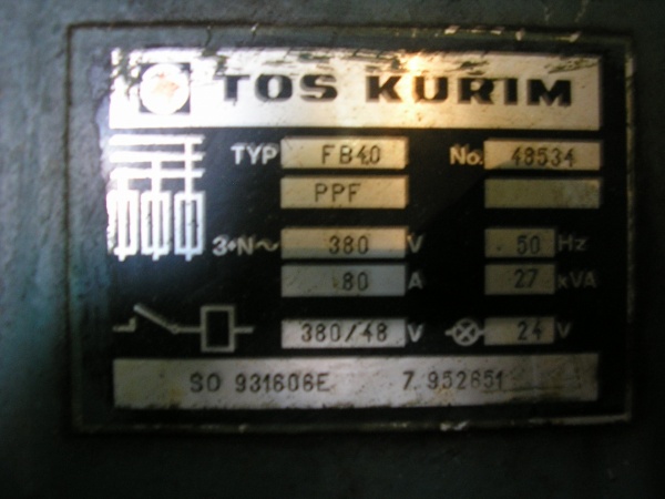 TOS FB-40V - вертикально-фрезерный консольный станок, г. Куржим, Чехословакия.