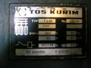 TOS FB-40V - вертикально-фрезерный консольный станок, г. Куржим, Чехословакия.
