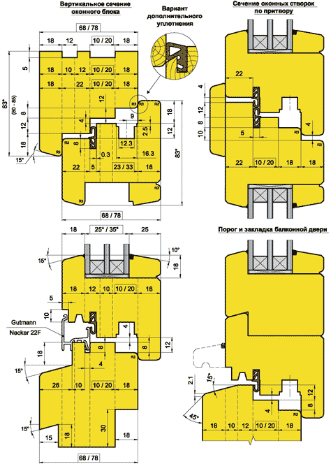 Универсальный комбинируемый комплект фрез для профилирования оконных блоков со стеклопакетом (Брус 68/78x83; фурнитура 12/18-9) (10.48.00)