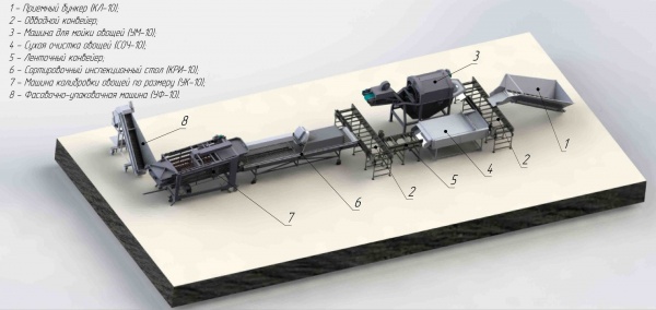 Линия оборудование для переработки и предпродажной подготовки овощей, картофель, морковь, лук, свекла