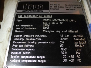 Газовая компрессорная установка 2x90 nm3/h для безмаслянного сжатия сухого и отфильтрованнного азота