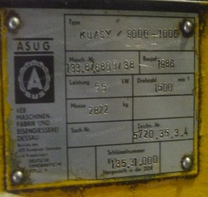 Термопластавтомат (инжекционно-литьевая машина) KUASY 9000/1250, 1986 г.в
