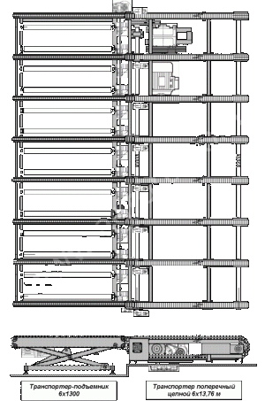 Цепной поперечный транспортер для штабелей ТТЦ-6000