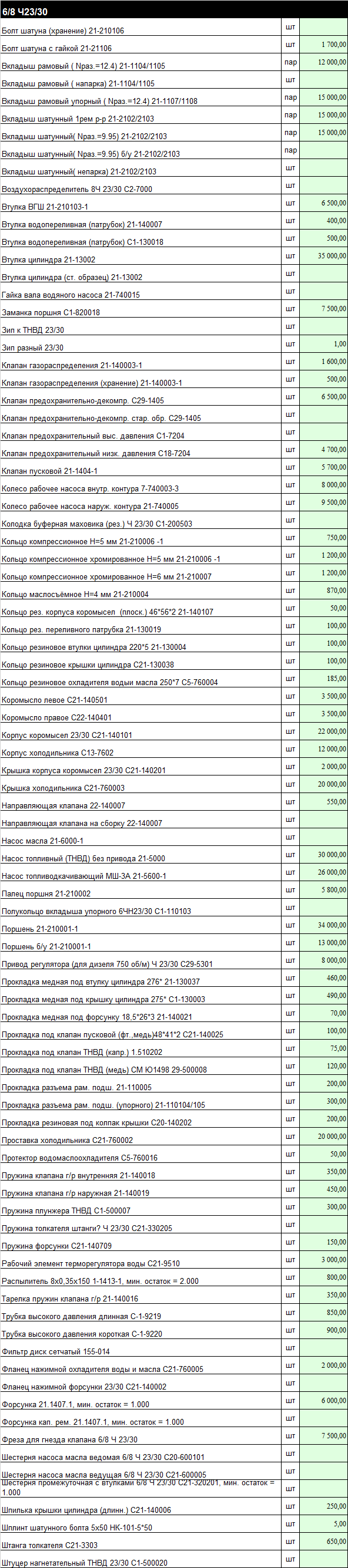 Запчасти для двигателя 23/30