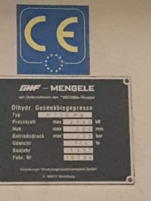 БУ Листогиб MENGELE Германия 1996 год 250 тон, для металла 12мм, 6м