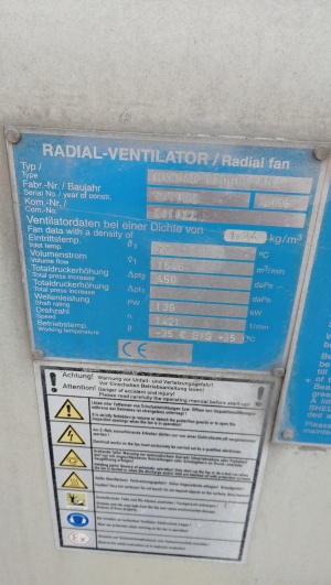 Радиальный вентилятор - REITZ (Werra), Германия. 1543 м3/мин, 4500Па, 139кВт. Не использовался