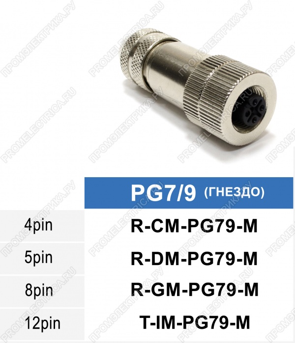 T-IM-PG79-M Разъем M12, 12PIN, гнездо, металлический корпус, 4A, 60VDC