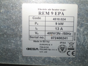 Обогреватель REM9 EPA, 380 В