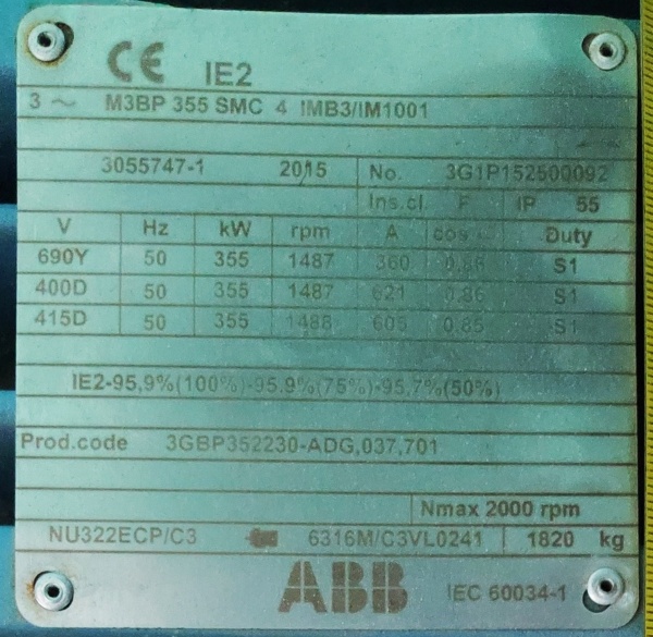 Электродвигатель трёхфазный асинхронный ABB M3BP 355 SMC4 355.0кВт 1500 об./мин