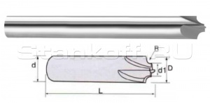 Фреза четырехзаходная K4CRC82.5 для скруглений применяется для снятия радиусных фасок по кромке детали. (Медь, Латунь, Алюминий)