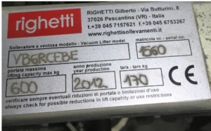 Вакуумное подъемное устройство RIGHETTI VB6RCEBE 600кг (Италия)