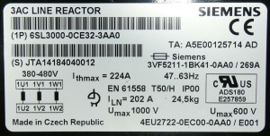 Siemens 6SL3000-0CE32-3AA0 Дроссель сетевой PX вход 3ф 380-480В 50/60Гц 224A