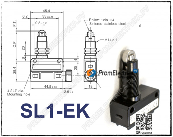 SL1-EL Концевой выключатель, роликовый плунжер, 1 NC 1 NO SPDT Snap Action