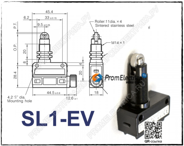 SL1-EV Концевой выключатель, роликовый плунжер, 1 NC 1 NO SPDT Snap Action