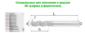 Сферическая фреза с алмазным покрытием, двухзубая и трёхзубая