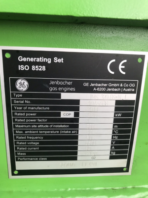 Б / у генератор с газовым двигателем мощностью 920 кВт (GE Jenbacher, 2011,50 Гц)