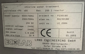 Установка подготовки и хлорирования воды ecolab