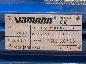 Электродвигатель 1.1 квт 2830 об/мин (1,1квт 3000 оборотов в минуту) Vilmann type 1,1x30.A.802