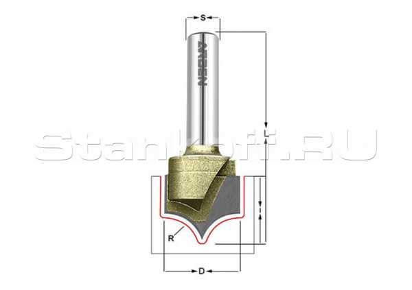 Фреза скругление R=3.17 D=6.35x7.5 S=6.35 ARDEN A0405014