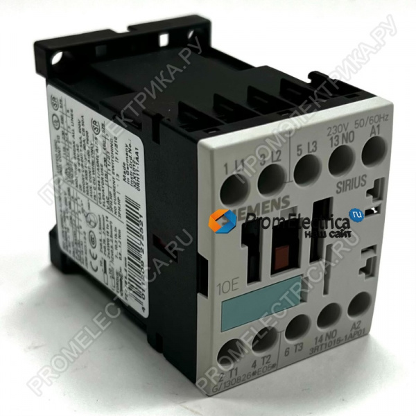 3RT1015-1AP01 Контактор(магнитный пускатель) Siemens Sirius 3P., AC-3, 3 Квт/ 400 V, 1НO, US = 230 V AC, 50 ГЦ, типоразмер S00, винтовые кле