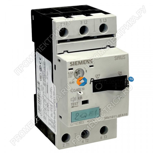 3RV1011-0DA10 автоматический выключатель 032A, N-расцепитель 42 A, типорезмер S00, для защиты электродвигателя 009kW 3RV10110DA10 SIEMENS