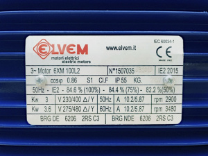 Электродвигатель Elvem, тип 6XM 100L2, 3 кВт, 2900 об/мин (3квт 3000 оборотов в минуту)