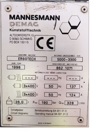 Термопластавтомат (ТПА): Demag Ergotech 500-3300