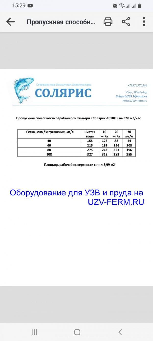 Барабанный фильтр «Солярис-1018П» на 320 м3/час