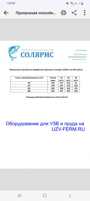 Барабанный фильтр «Солярис-1025П» на 450 м3/час