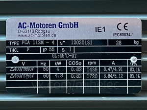 Электродвигатель AC-Motoren GmbH тип FCA 112M-4, 4 кВт 1435 об/мин (4квт 1500 оборотов в минуту)