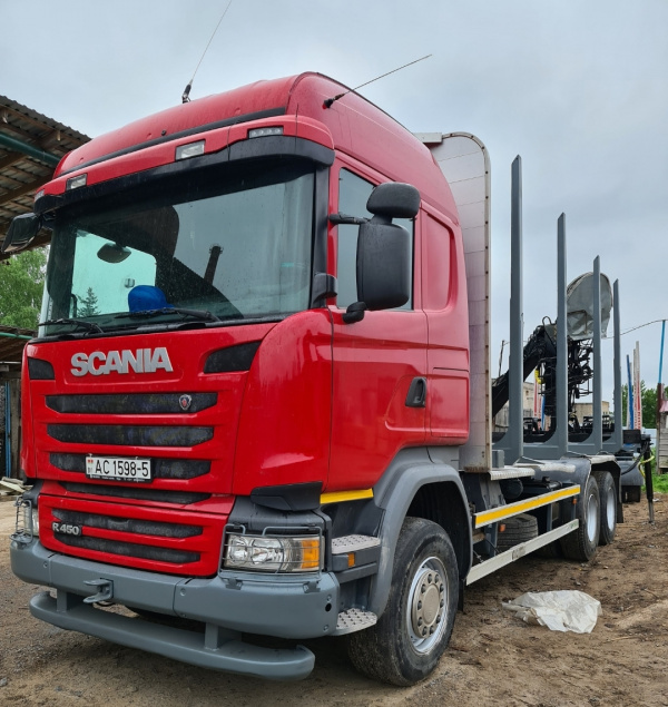 SCANIA R 450 с гидроманипулятором в сцепке с прицепом JYKI V31