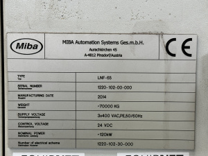 Вальц листогибочный MIBA - LNF65 MACH-ID 8488 Производитель: MIBA Тип: LNF65 Контроль: SIEMENS 840D Год выпуска: 2014