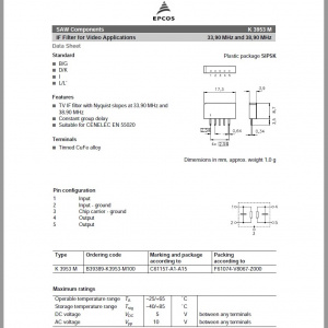 ПЧ-фильтр Epcos K3953M (33,90 MHz; 38,90 MHz) 7814 J5B1