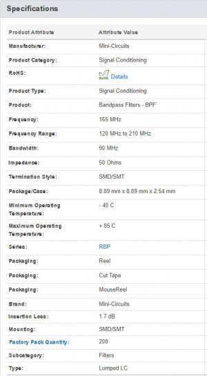 Полосовой фильтр RBP-160+ Mini-Circuits