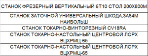 СТАНОК ФРЕЗЕРНЫЙ ВЕРТИКАЛЬНЫЙ 6Т10 СТОЛ 200Х800М СТАНОК ЗАТОЧНОЙ УНИВЕРСАЛЬНЫЙ ШКОДА,3А64М ; СТАНОК ТОКАРНО-ВИНТОРЕЗНЫЙ СV18RА