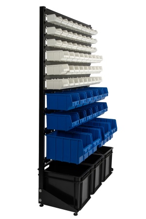 Стеллаж с лотками для хранения крепежа и инструментов