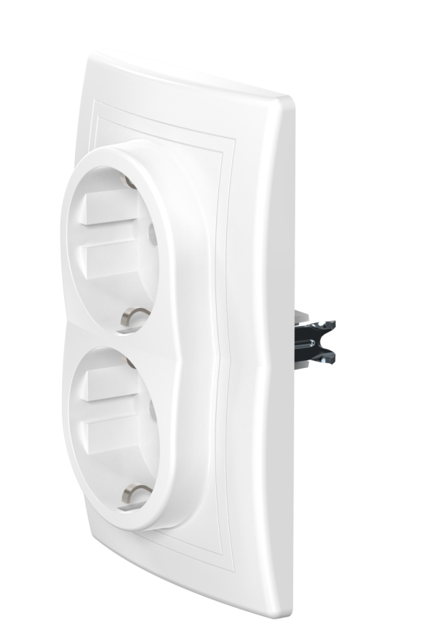 Розетка скрытой установки CADUCEUS ALING PRESTIGE, двойная, с заземлением, без шторок, с пластиковым основанием, 16А, 250В~