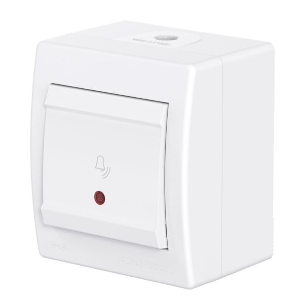 Выключатель одноклавишный CADUCEUS ALING POWER для открытой проводки, с символом «Звонок», с индикацией 10А, 250В~