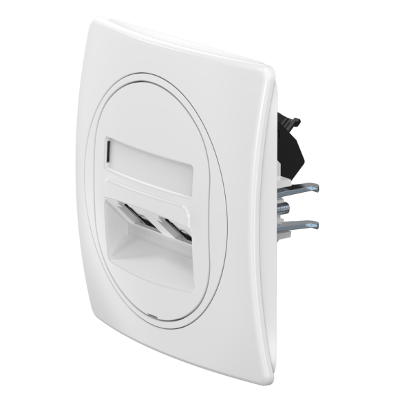 Розетка скрытой установки двойная телефонная CADUCEUS ALING EON с модулями Keystone 2хRJ12 6P6C cat. 3