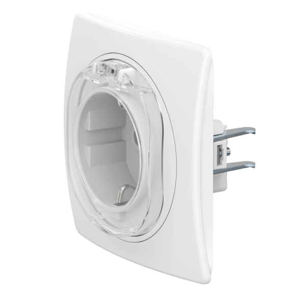 Встраиваемая розетка CADUCEUS ALING EON с заземлением, без шторок, с крышкой, с пластиковым основанием, 16А, 250В~
