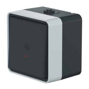 Выключатель одноклавишный кнопочный CADUCEUS ALING PROTECTA для открытой проводки, с символом «звонок», с индикацией 10А, 250В~