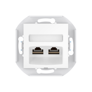Розетка скрытой установки CADUCEUS ALING PRESTIGE двойная, компьютерная с модулями Keystone RJ45 8P8C, cat.5e, FTP, механизм