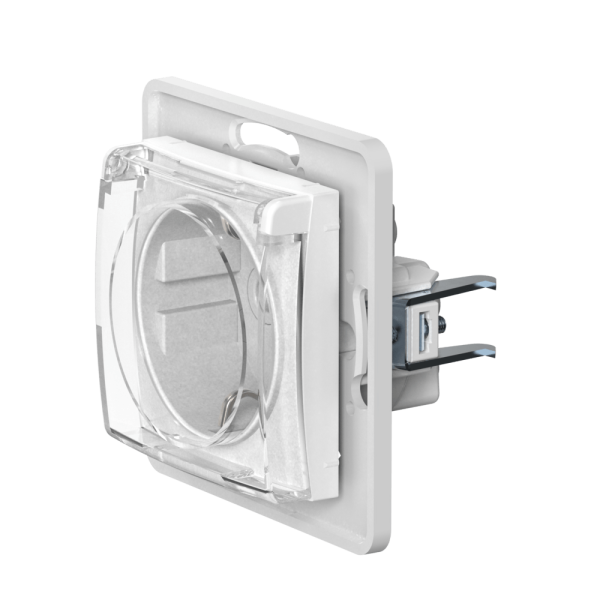 Механизм розетки скрытой установки CADUCEUS ALING PRESTIGE с заземлением, без шторок, с крышкой с пластиковым основанием, 16А, 250В~