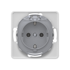 Механизм розетки скрытой установки CADUCEUS ALING EON с заземлением, без шторок, с крышкой, с пластиковым основанием, 16А, 250В~