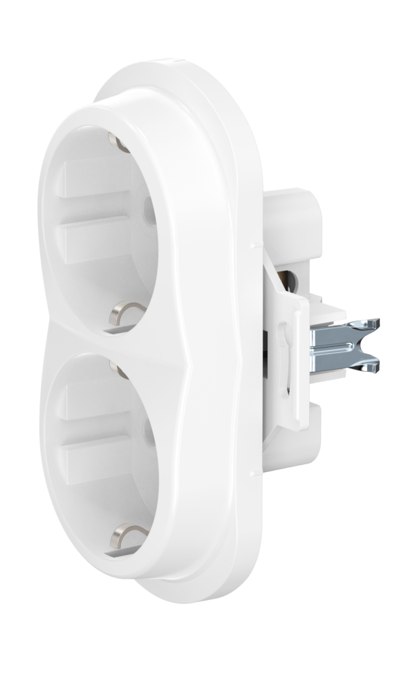 Механизм двойной встраиваемой розетки CADUCEUS ALING EON с заземлением, без шторок, с пластиковым основанием, 16А, 250В~