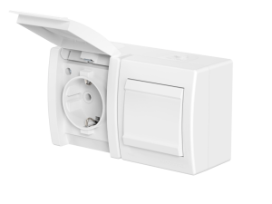 Розетка электрическая с выключателем CADUCEUS ALING POWER для открытой проводки, без шторок, с крышкой, 16А, 250В~