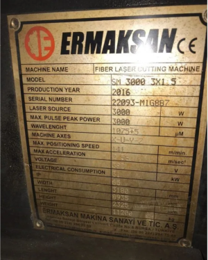 Лазерный станок Ermaksan SM 3000х1500 3000W