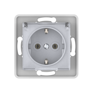 Механизм розетки скрытой установки CADUCEUS ALING PRESTIGE с заземлением, без шторок, с крышкой с пластиковым основанием, 16А, 250В~