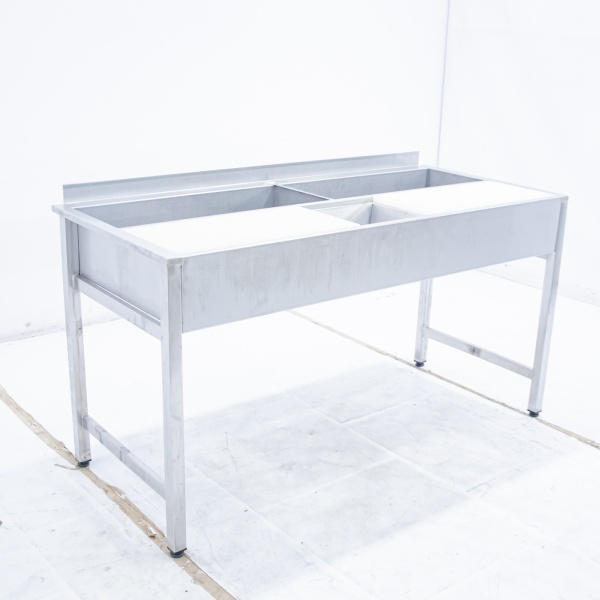 Стол для разделки рыбы 1600х700х850, полипропилен, 2 ванны